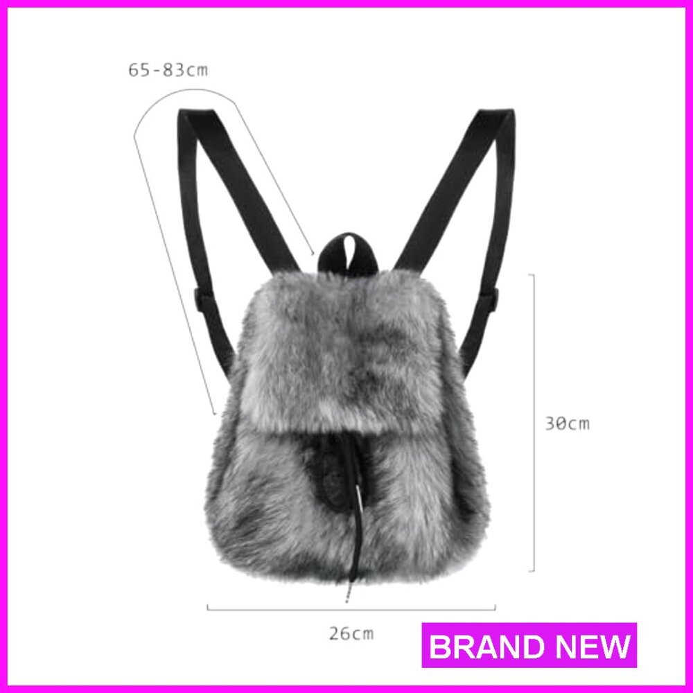 Faux Fur Mini Backpack Drawstring Rucksack Adjust… - image 6